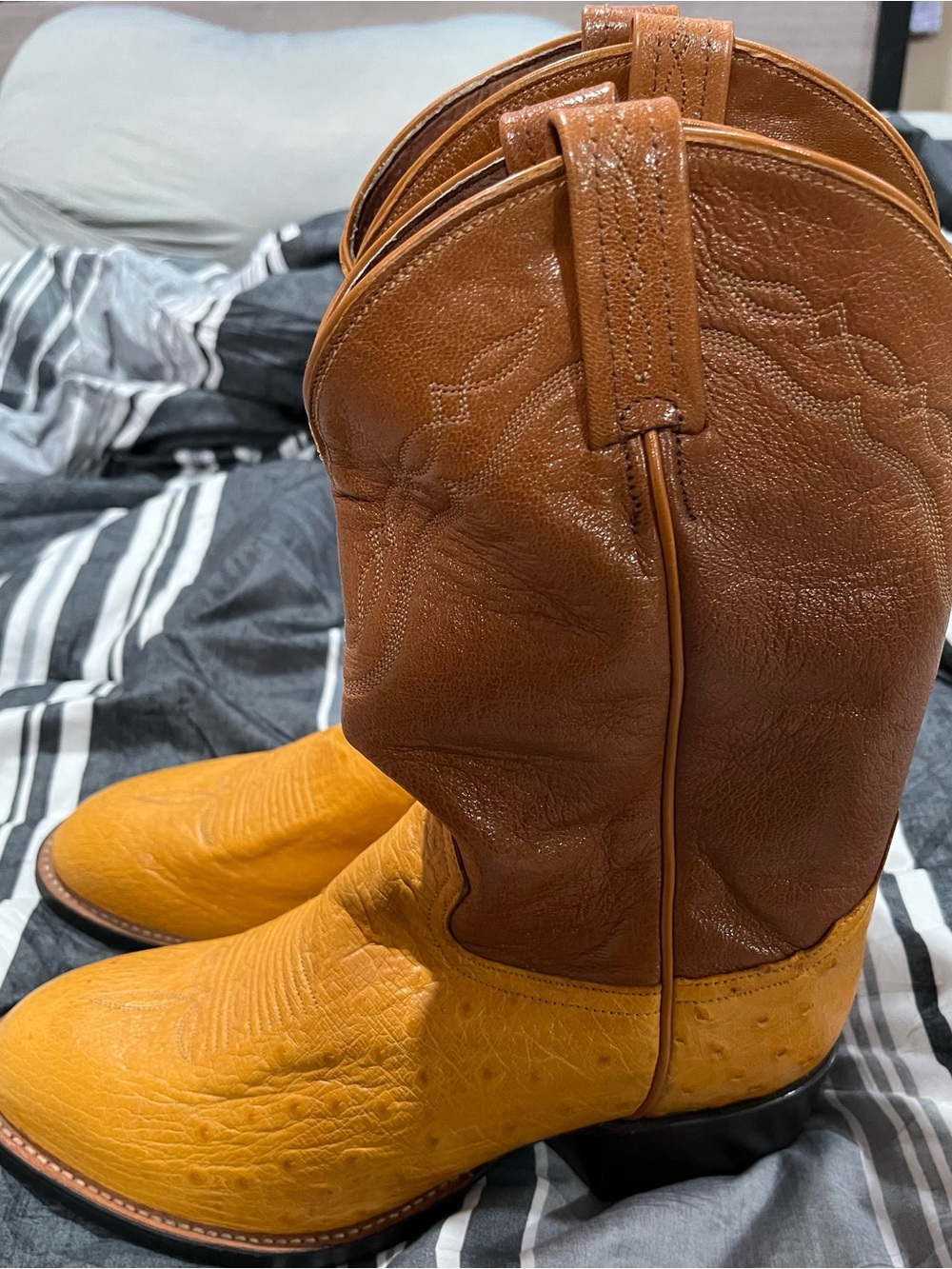 Tony Lama Brown and Yellow Western Leather Cowboy Boots